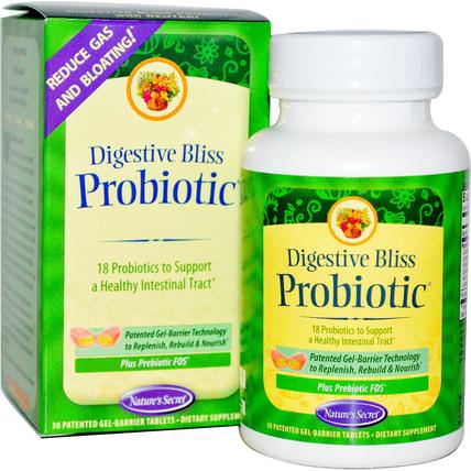 Digestive Bliss Probiotic, 30 Patented Gel-Barrier Tablets by Natures Secret, 補充劑，益生菌，羅伊特 HK 香港