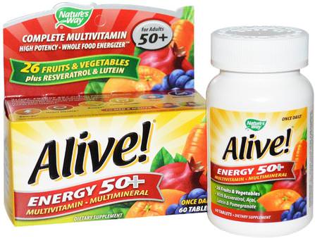 Alive!, Energy 50+, Multivitamin-Multimineral, For Adults 50+, 60 Tablets by Natures Way, 維生素，多種維生素 HK 香港