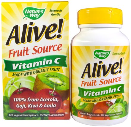 Alive!, Fruit Source, Vitamin C, 120 Veggie Caps by Natures Way, 維生素，維生素c HK 香港