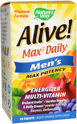 Alive!, Max3 Daily, Mens Max Potency, 90 Tablets by Natures Way, 維生素，男性多種維生素 HK 香港