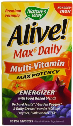 Alive! Max6 Dailiy, Multi-Vitamin, Max Potency, 90 Veggie Caps by Natures Way, 維生素，多種維生素 HK 香港