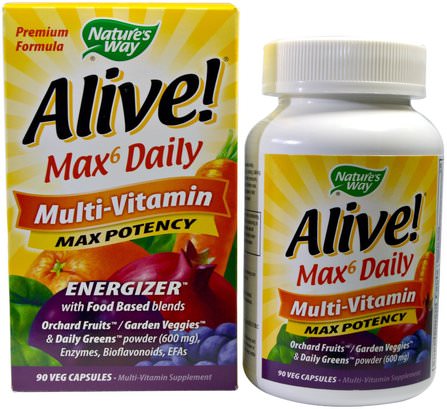 Alive!, Max6 Daily, Multi-Vitamin, Max Potency, 90 Veggie Caps by Natures Way, 維生素，多種維生素 HK 香港