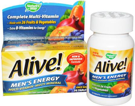 Alive!, Mens Energy Multivitamin-Multimineral, 50 Tablets by Natures Way, 維生素，多種維生素 HK 香港