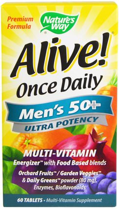Alive! Once Daily, Mens 50+, Multi-Vitamin, 60 Tablets by Natures Way, 維生素，男性多種維生素 HK 香港