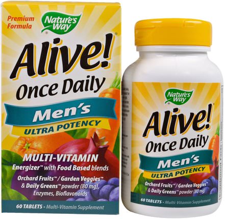 Alive! Once Daily, Mens Multi-Vitamin, 60 Tablets by Natures Way, 維生素，男性多種維生素 HK 香港