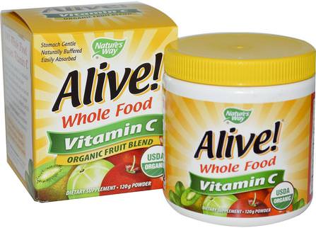 Alive! Vitamin C, Powder, 120 g by Natures Way, 維生素，維生素c HK 香港