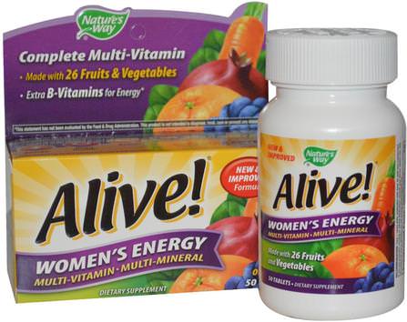 Alive! Womens Energy, Multivitamin-Multimineral, 50 Tablets by Natures Way, 維生素，女性多種維生素 HK 香港