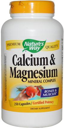 Calcium & Magnesium, Mineral Complex, 250 Capsules by Natures Way, 補品，礦物質，鈣 HK 香港