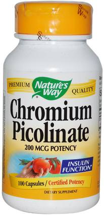 Chromium Picolinate, 200 mcg, 100 Capsules by Natures Way, 補充劑，礦物質，吡啶甲酸鉻 HK 香港
