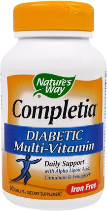 Completia, Diabetic Multi-Vitamin, Iron Free, 90 Tablets by Natures Way, 維生素，多種維生素 HK 香港