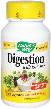 Digestion, with Enzymes, 450 mg, 100 Capsules by Natures Way, 補充劑，酶 HK 香港
