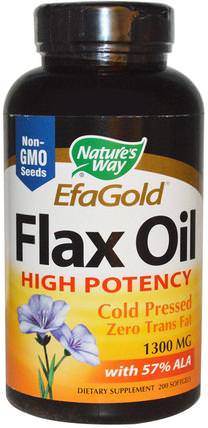 EFA Gold, Flax Oil, High Potency, 1300 mg, 200 Softgels by Natures Way, 補充劑，efa omega 3 6 9（epa dha），dha，epa HK 香港