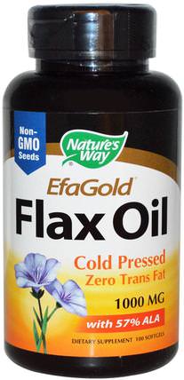 EfaGold, Flax Oil, 1000 mg, 100 Softgels by Natures Way, 補充劑，efa omega 3 6 9（epa dha），dha，epa HK 香港