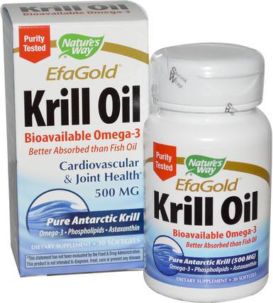 EfaGold, Krill Oil, 500 mg, 30 Softgels by Natures Way, 補充劑，efa omega 3 6 9（epa dha），dha，epa HK 香港