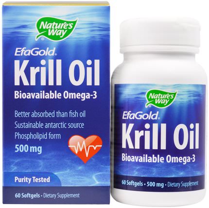 EfaGold, Krill Oil, 500 mg, 60 Softgels by Natures Way, 補充劑，efa omega 3 6 9（epa dha），dha，epa HK 香港