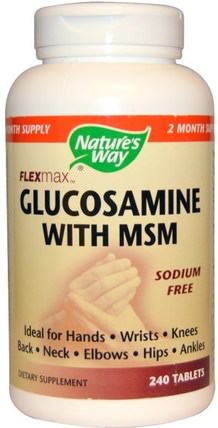 Flexmax, Glucosamine with MSM, Sodium Free, 240 Tablets by Natures Way, 補充劑，氨基葡萄糖 HK 香港