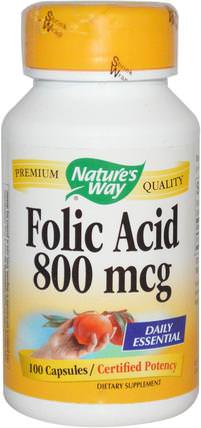 Folic Acid, 800 mcg, 100 Capsules by Natures Way, 維生素，葉酸 HK 香港
