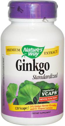Ginkgo, Standardized, 120 Veggie Caps by Natures Way, 補品，草藥，銀杏葉 HK 香港