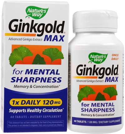 Ginkgold Max, 120 mg, 60 Tablets by Natures Way, 草藥，銀杏，銀杏 HK 香港