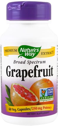 Grapefruit, 250 mg, 60 Veggie Caps by Natures Way, 補充劑，抗氧化劑，葡萄柚籽提取物 HK 香港