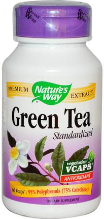 Green Tea, Standardized, 60 Veggie Caps by Natures Way, 補充劑，抗氧化劑 HK 香港
