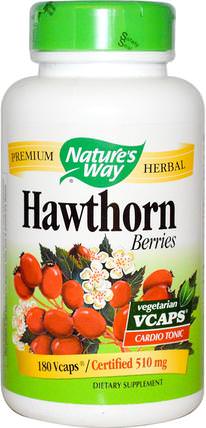 Hawthorn Berries, 510 mg, 180 Veggie Caps by Natures Way, 補品，草藥 HK 香港