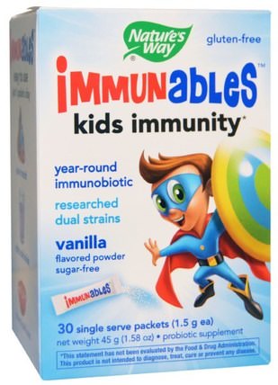 Immunables, Kids Immunity, Vanilla Flavored Powder, 30 Packets, 1.5 g Each by Natures Way, 補充劑，健康，感冒和流感病毒 HK 香港