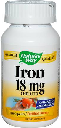 Iron Chelated, 18 mg, 100 Capsules by Natures Way, 維生素，補品，鐵 HK 香港