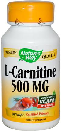 L-Carnitine, 500 mg, 60 Veggie Caps by Natures Way, 補充劑，氨基酸，左旋肉鹼 HK 香港