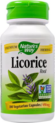 Licorice Root, 450 mg, 100 Veggie Caps by Natures Way, 草藥，甘草根（dgl） HK 香港