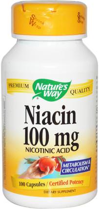 Niacin, 100 mg, 100 Capsules by Natures Way, 維生素，維生素b，維生素b3，維生素b3 - 菸酸 HK 香港