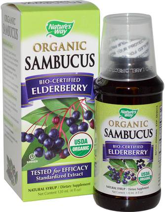 Organic Sambucus, Bio-Certified Elderberry, 4 fl oz (120 ml) by Natures Way, 健康，感冒流感和病毒，接骨木（接骨木） HK 香港