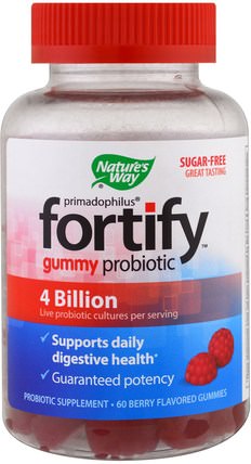 Primadophilus, Fortify, Gummy Probiotic, Sugar-Free, 60 Berry Flavored Gummies by Natures Way, 補充劑，益生菌 HK 香港