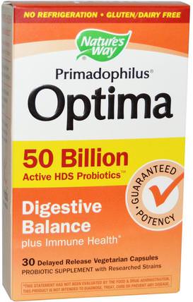 Primadophilus Optima, Digestive Balance, 50 Billion, 30 Delayed Release Veggie Caps by Natures Way, 補充劑，益生菌，穩定的益生菌 HK 香港