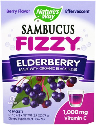 Sambucus Fizzy, Elderberry, Berry Flavor, 1.000 mg, 10 Packets, 7.7 g Each by Natures Way, 健康，感冒流感和病毒，接骨木（接骨木） HK 香港