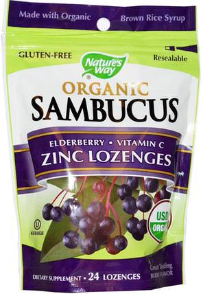 Sambucus Organic Zinc Lozenges, Berry Flavor, 24 Lozenges by Natures Way, 健康，感冒流感和病毒，接骨木（接骨木） HK 香港