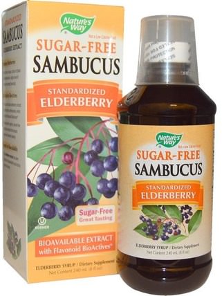 Sambucus, Standardized Elderberry, Sugar-Free, 8 fl oz (240 ml) by Natures Way, 健康，感冒流感和病毒，接骨木（接骨木） HK 香港