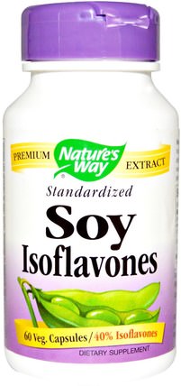 Soy Isoflavones, Standardized, 60 Veggie Caps by Natures Way, 補充劑，豆製品，大豆異黃酮，健康，更年期 HK 香港