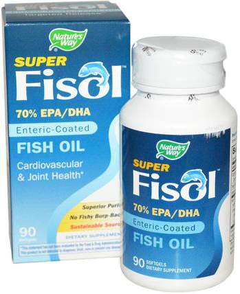 Super Fisol, Enteric-Coated Fish Oil, 90 Softgels by Natures Way, 補充劑，efa omega 3 6 9（epa dha），dha，epa HK 香港