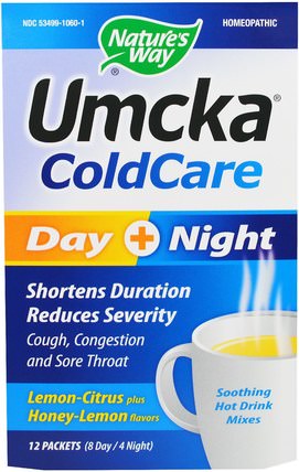 Umcka, Cold Care, Day + Night, Lemon-Citrus plus Honey-Lemon Flavors, 12 Packets, 8 Day / 4 Night) by Natures Way, 補充劑，健康，感冒和流感病毒 HK 香港