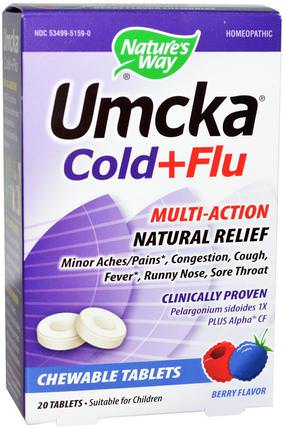 Umcka, Cold + Flu, Berry Flavor, 20 Chewable Tablets by Natures Way, 補充劑，健康，感冒和流感病毒 HK 香港