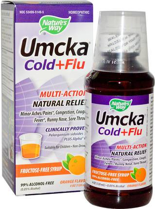 Umcka, Cold+Flu, Fructose-Free Syrup, Orange Flavor, 4 oz (120 ml) by Natures Way, 補充劑，健康，感冒和流感病毒 HK 香港