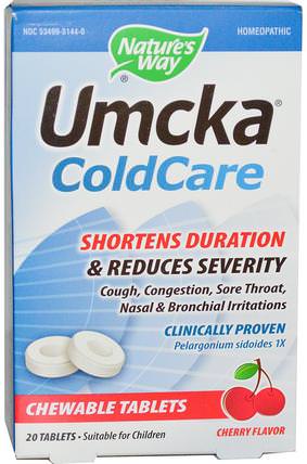 Umcka ColdCare Chewable Tablets, Cherry Flavor, 20 Tablets by Natures Way, 健康，感冒流感和病毒，感冒和流感 HK 香港