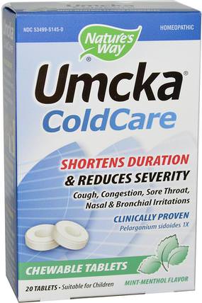 Umcka, ColdCare, Mint-Menthol Flavor, 20 Chewable Tablets by Natures Way, 補充劑，健康，感冒和流感病毒 HK 香港