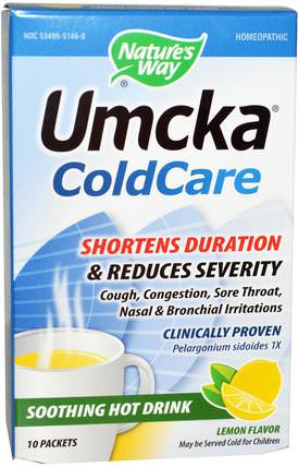 Umcka, ColdCare, Soothing Hot Drink, Lemon Flavor, 10 Packets by Natures Way, 補充劑，健康，感冒和流感病毒 HK 香港