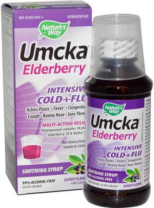 Umcka Elderberry, Intensive Cold+Flu, Berry Flavor, 4 oz (120 ml) by Natures Way, 健康，感冒流感和病毒，接骨木（接骨木） HK 香港