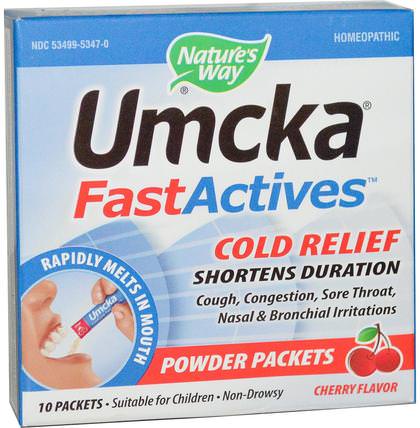 Umcka, Fast Actives, Cold Relief, Cherry Flavor, 10 Powder Packets by Natures Way, 補充劑，健康，感冒和流感病毒 HK 香港