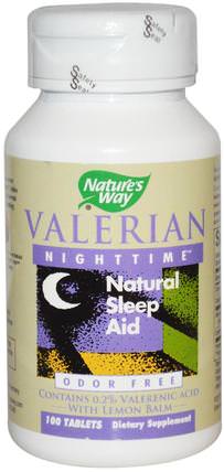 Valerian Nighttime, Natural Sleep Aid, Odor Free, 100 Tablets by Natures Way, 草藥，纈草 HK 香港