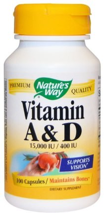 Vitamin A and D, 15.000 IU / 400 IU, 100 Capsules by Natures Way, 維生素，維生素a HK 香港