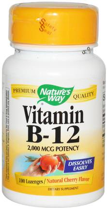 Vitamin B-12, Natural Cherry Flavor, 2.000 mcg, 100 Lozenges by Natures Way, 維生素，維生素b HK 香港